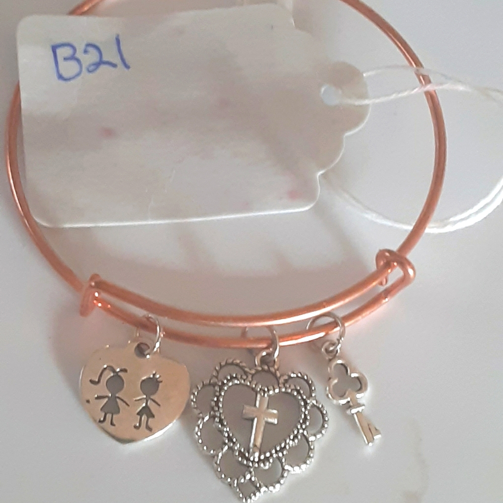 Adjustable bangle bracelet with charms